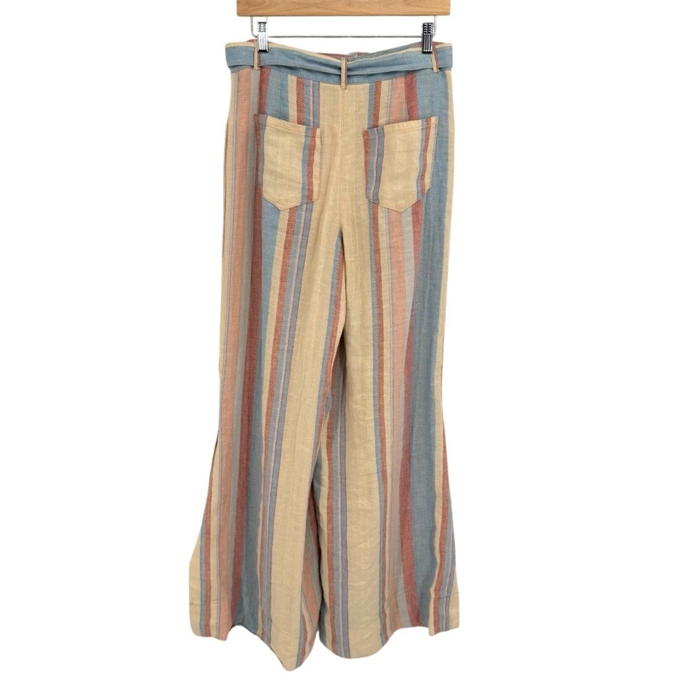 Anthropologie Womens Size 6 Pants Wide Leg Linen Blend Striped High Rise Coastal - Picture 3 of 10